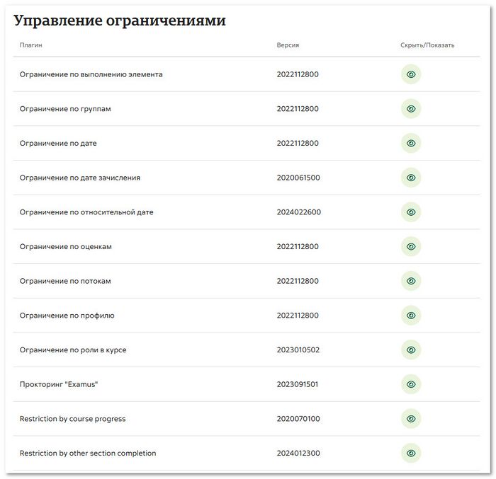 Управление ограничениями