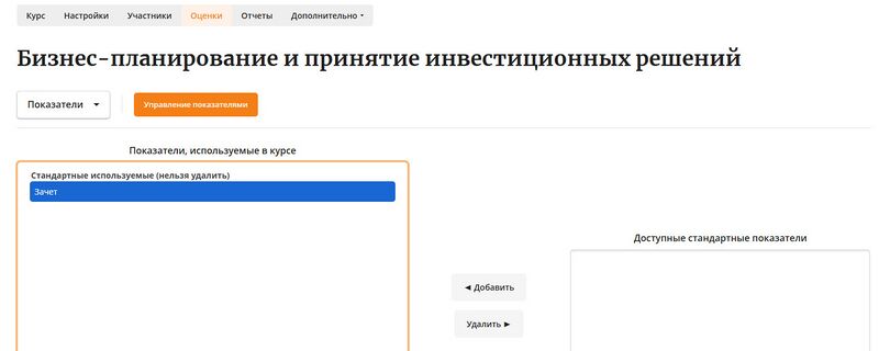 Показатели удаление